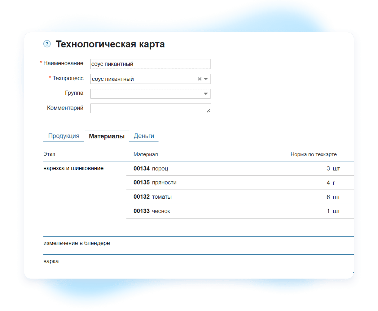 Расчет себестоимости блюд. <br>Быстрые продажи со списанием продуктов